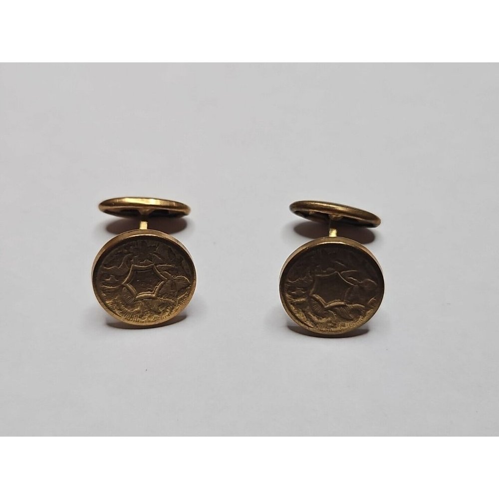 Vintage Gold Tone Hexagon/Burst Pattern Mens Cufflinks, 1/2'' Inch Diameter